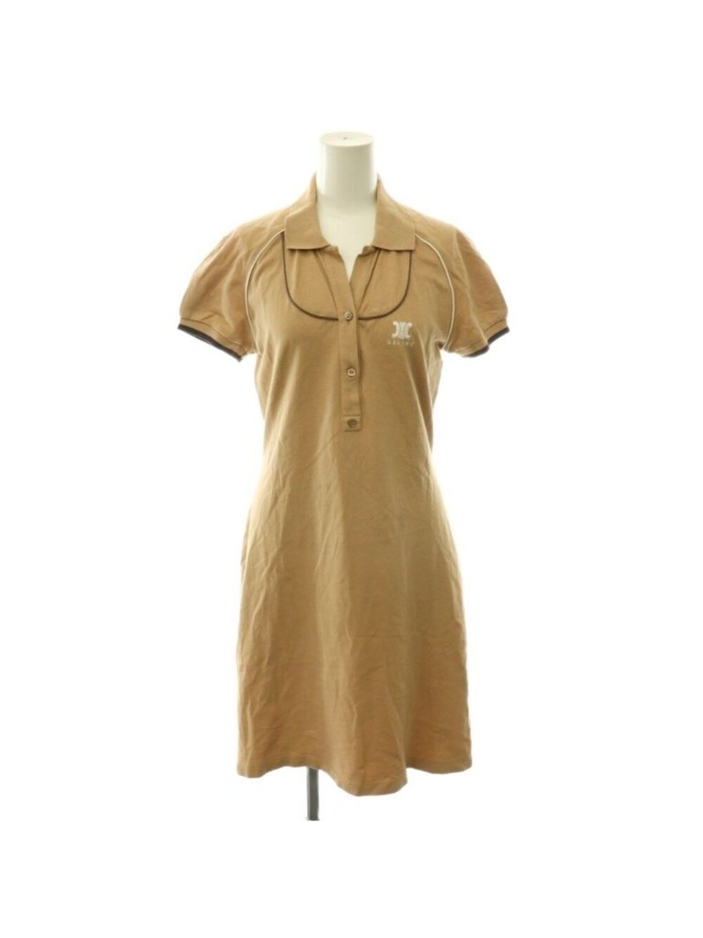 Celine Macadam Logo Embroidery Polo Dress Knee-length Short Sleeve Beige M